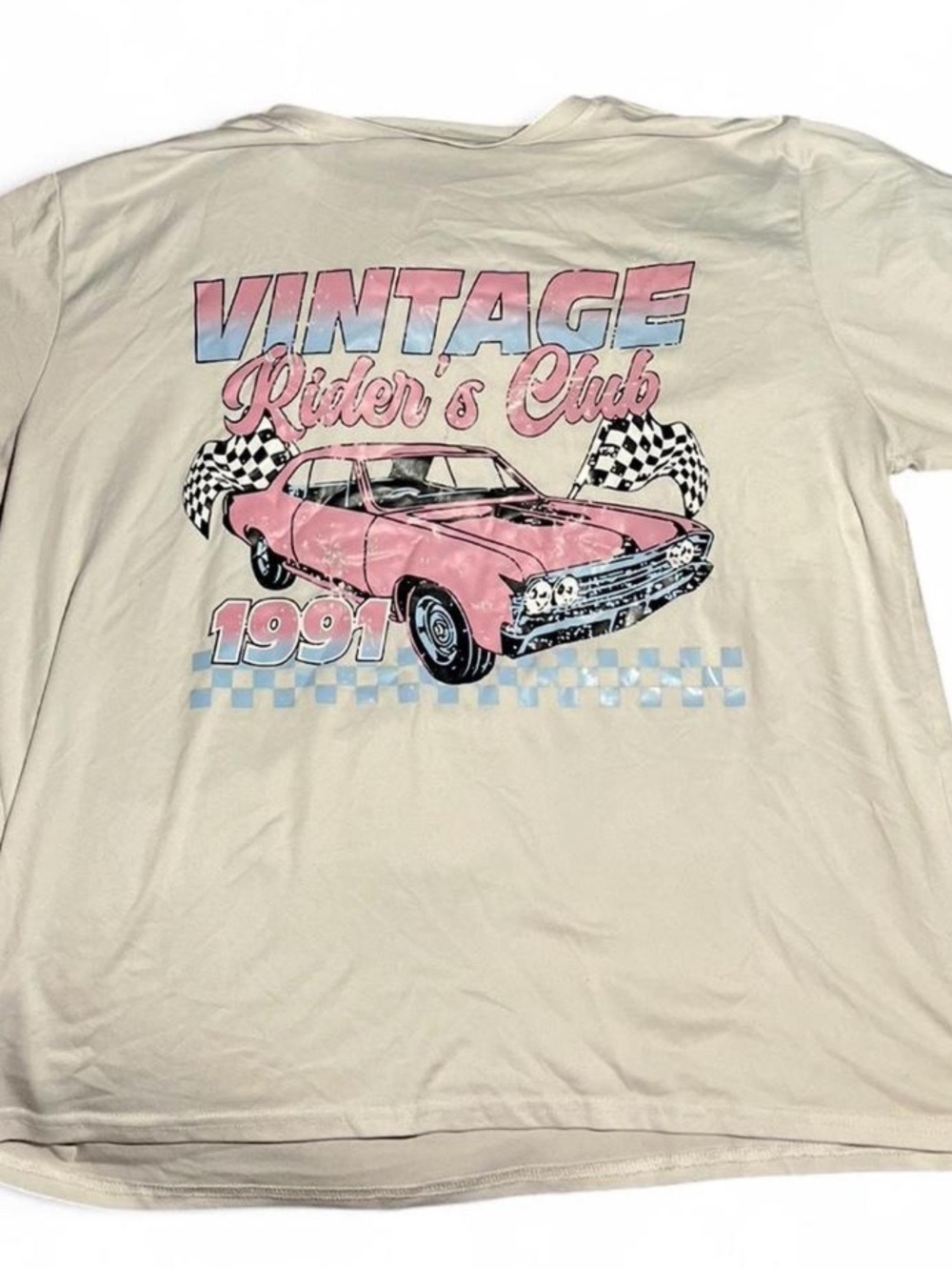Vintage Rider's Club Muscle Car Graphic Tee Pink Cream Size Large